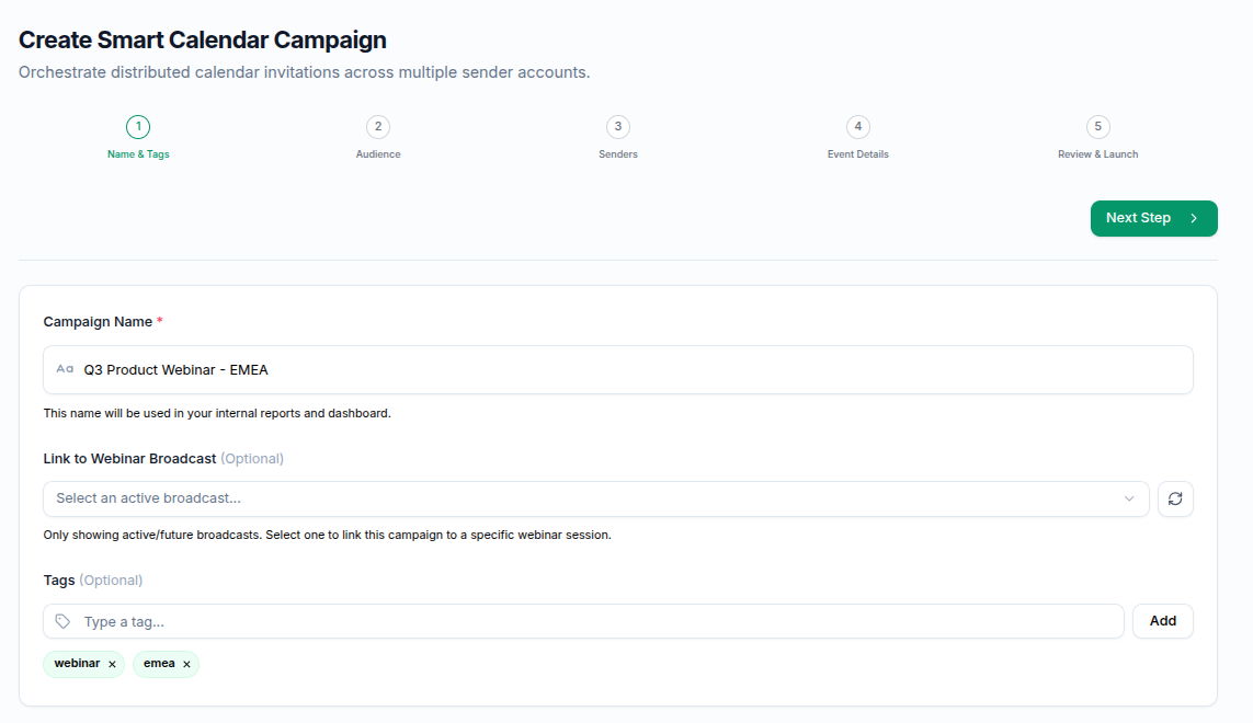 Smart calendar wizard, step one