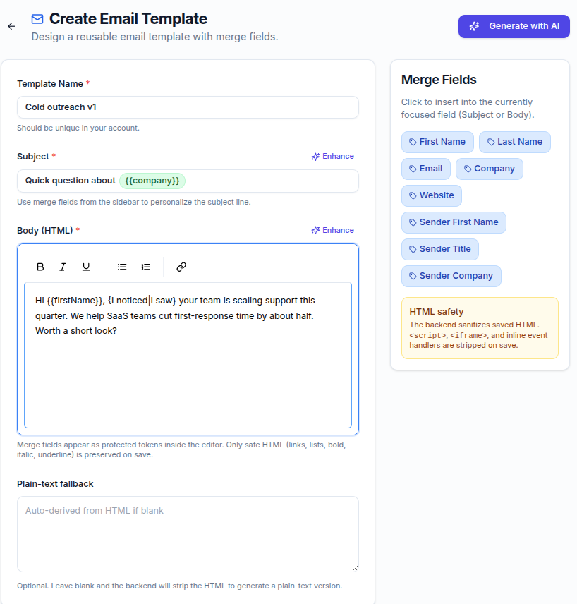 Create an email template