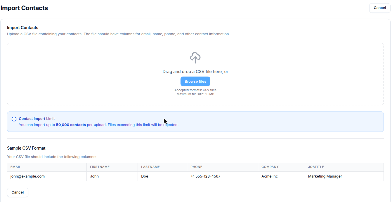 CSV upload step
