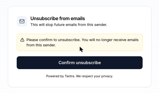 Public unsubscribe confirmation page