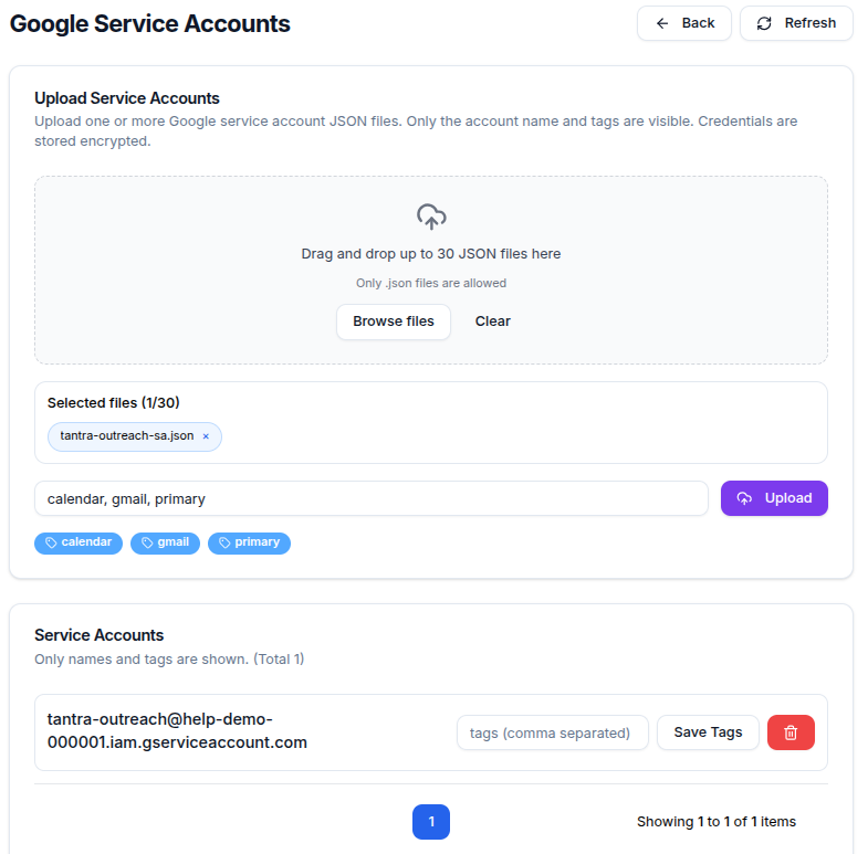 Service account upload
